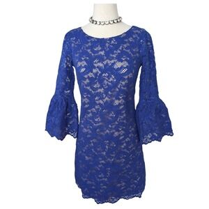 Eliza J Blue Lace Bell Sleeve Cocktail Dress Womens Size 2 Party Mini